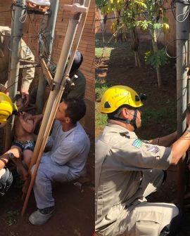 Imagem de Menino de 2 anos é resgatado após ficar preso pela cabeça em torre metálica